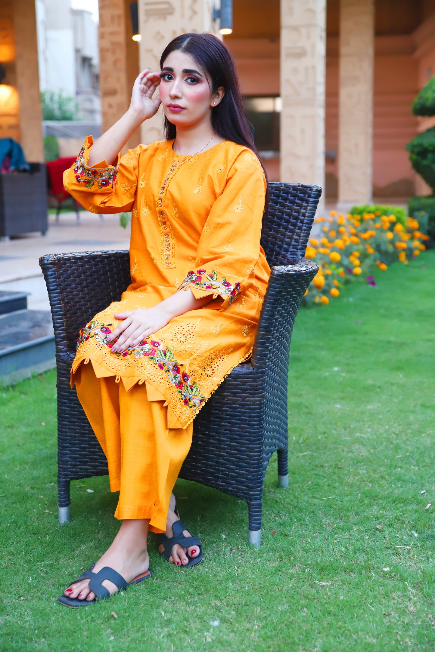 Yellow- Embroidered Cotton 2PC