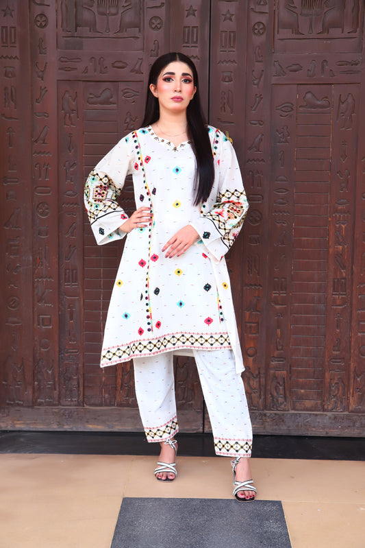 White - Embroidered Cotton 2PC