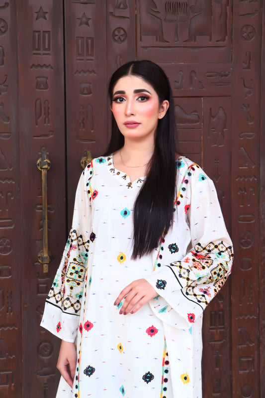 White - Embroidered Cotton 2PC