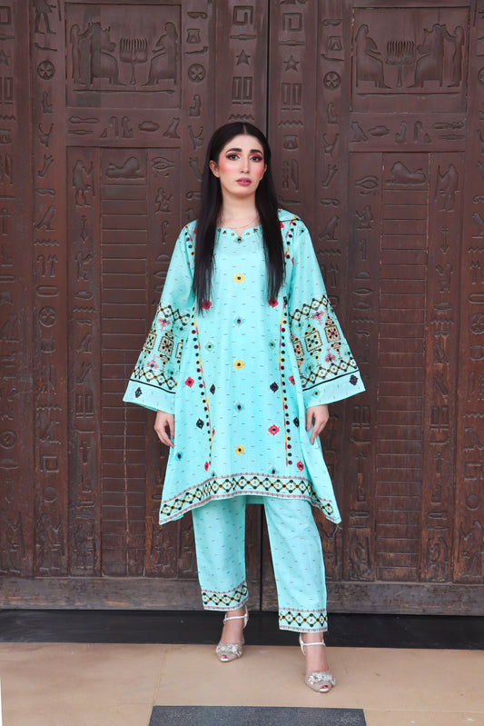 Sky - Embroidered Cotton 2PC