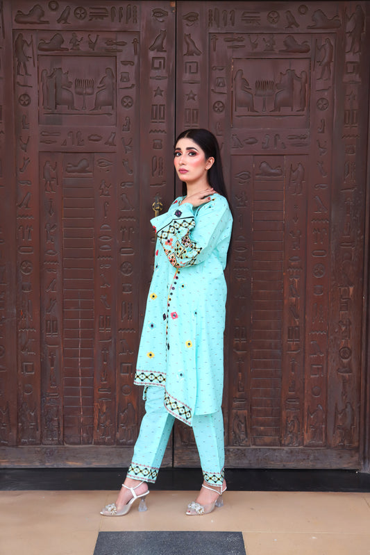 Sky - Embroidered Cotton 2PC