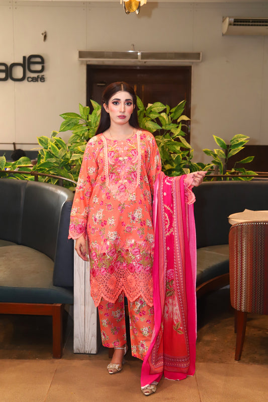 Pink -  Digital Print Cotton Lawn 3PC