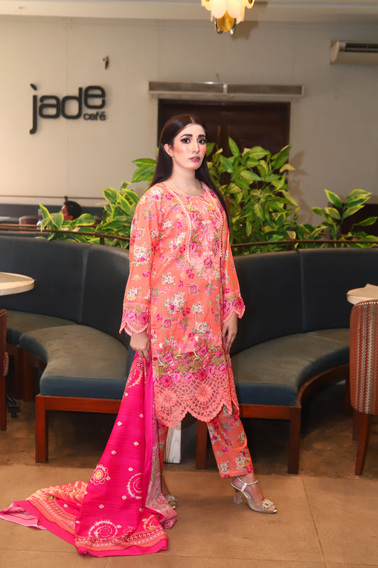 Pink -  Digital Print Cotton Lawn 3PC