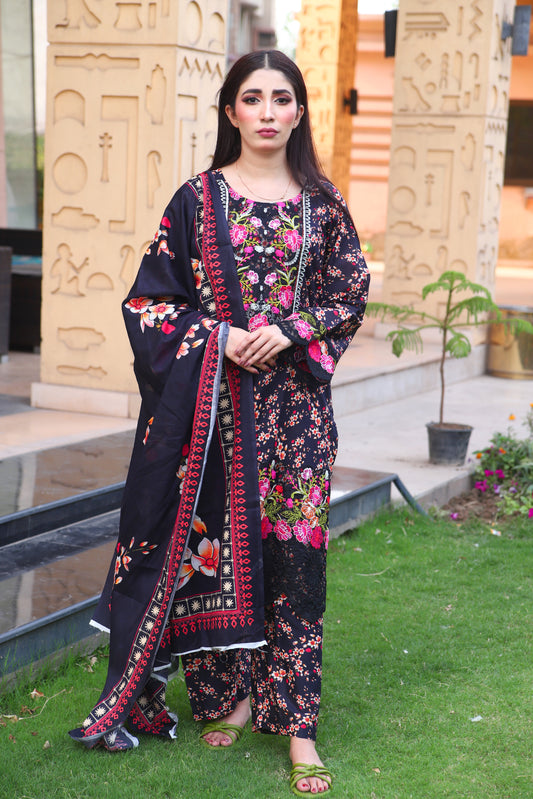 Black - Digital Printed Lawn 3PC
