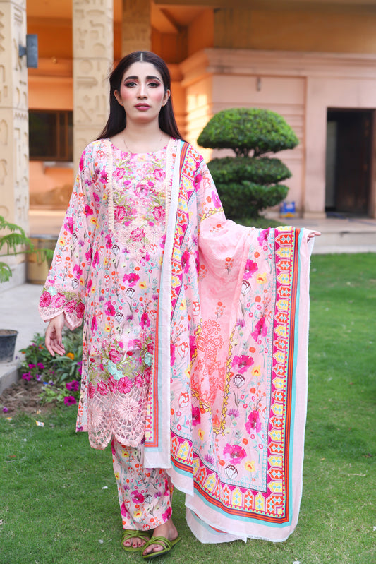 Light Pink - Digital Print Lawn 3PC