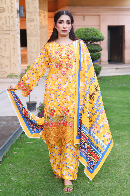 Yellow - Digital Printed Lawn 3PC