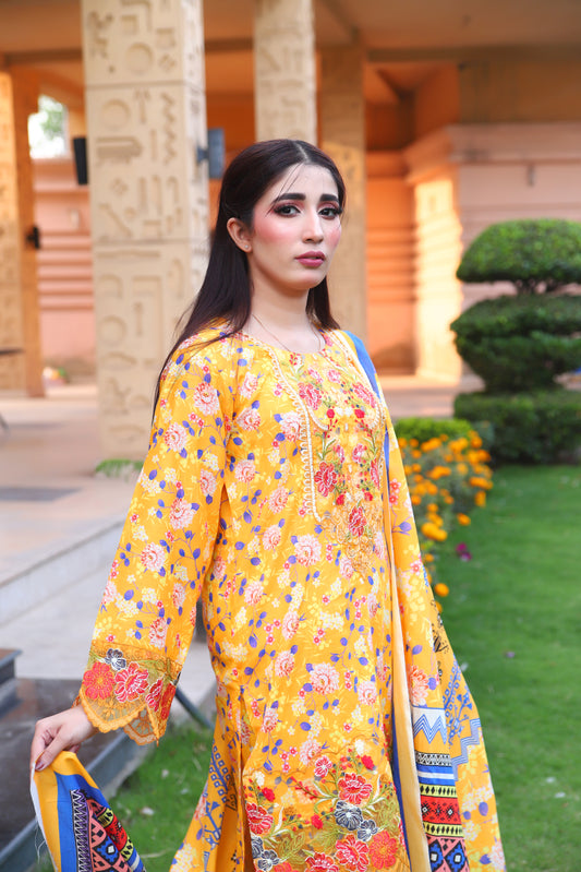 Yellow - Digital Printed Lawn 3PC
