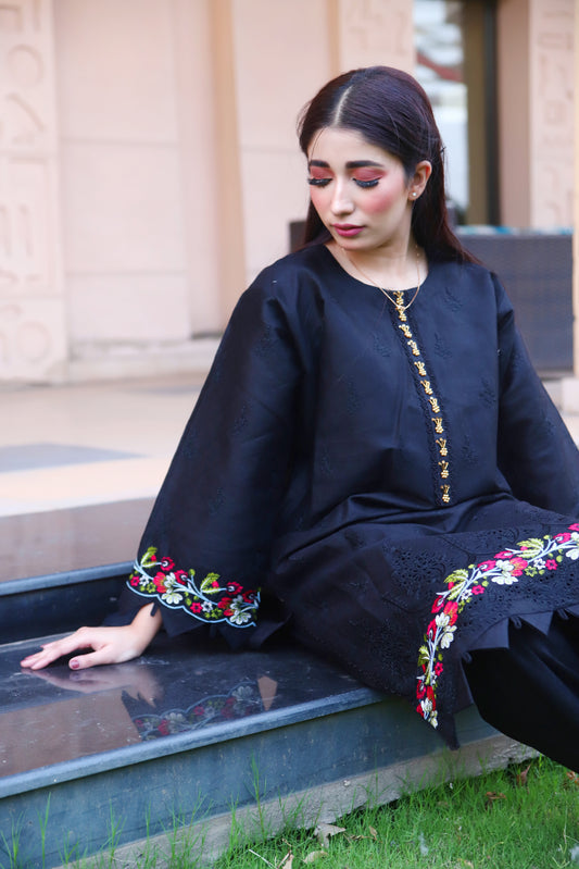 Black - Embroidered Cotton 2PC