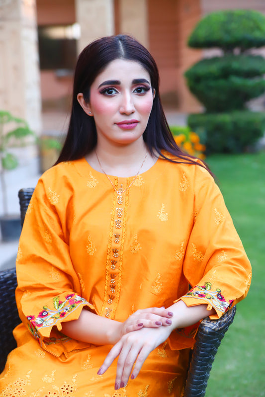 Yellow- Embroidered Cotton 2PC