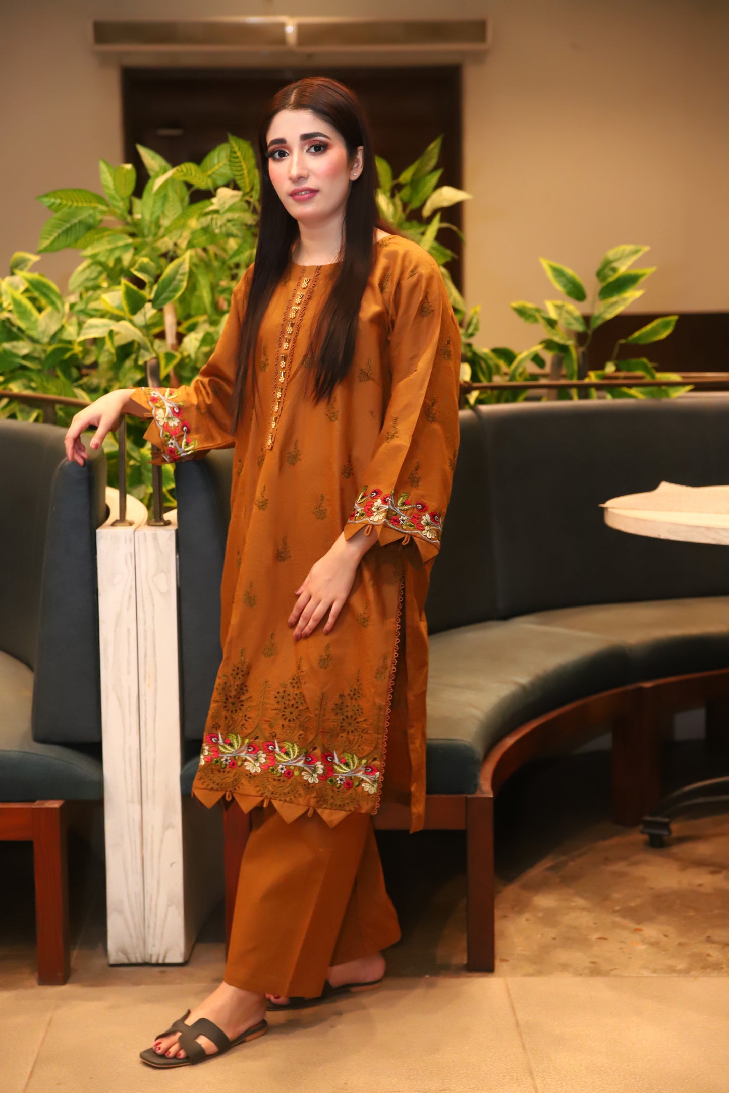 Mustard Elegance - Embroidered Cotton 2PC