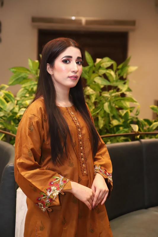 Mustard Elegance - Embroidered Cotton 2PC