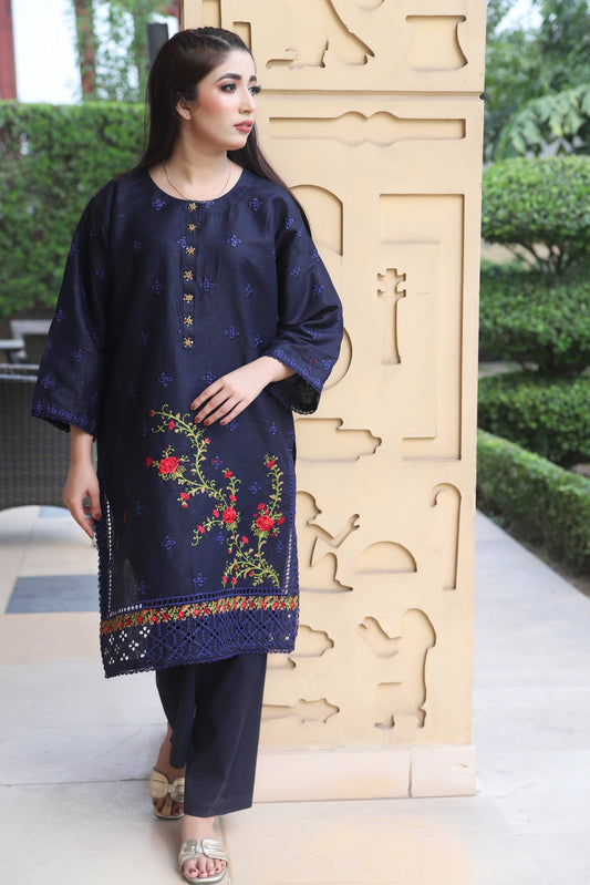Blue - Embroidered Cotton 2PC