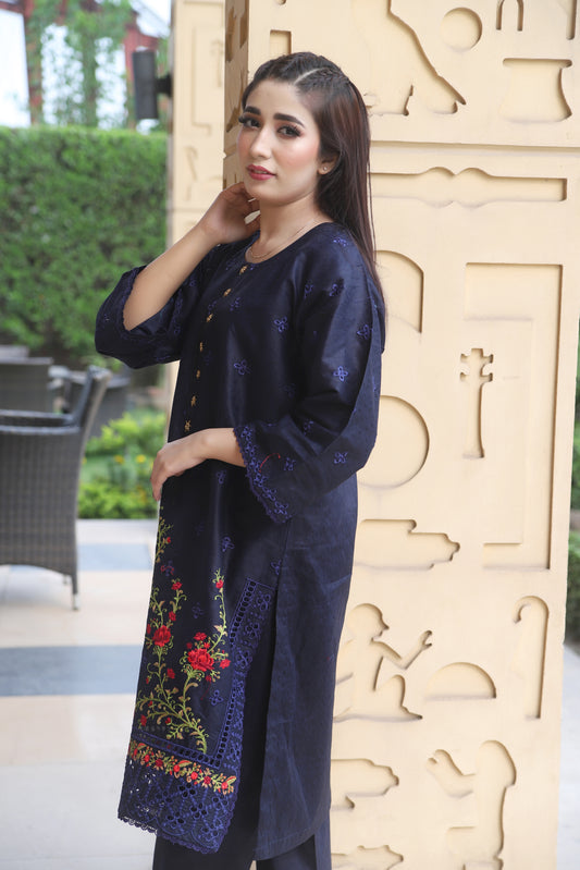 Blue - Embroidered Cotton 2PC