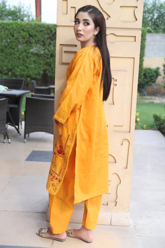 Yellow - Embroidered Cotton 2PC