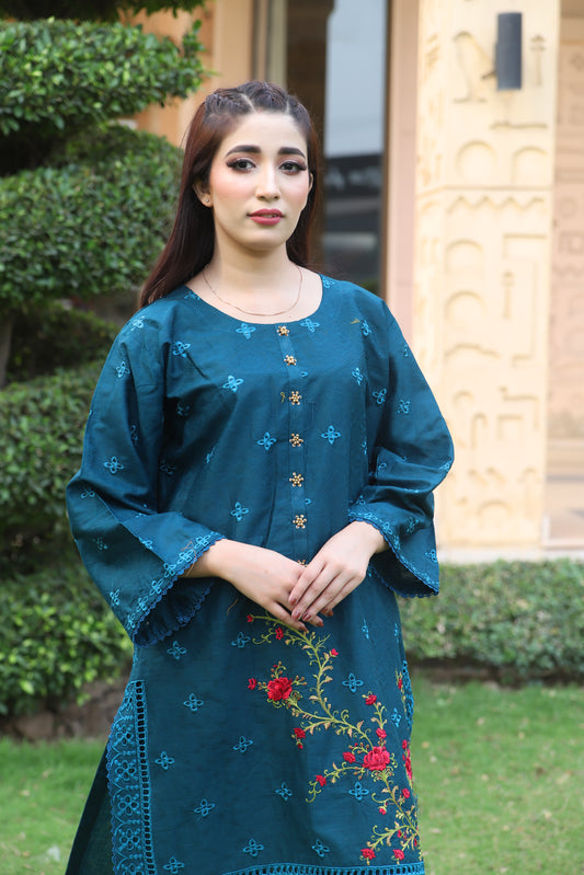 Blue - Embroidered Cotton 2PC
