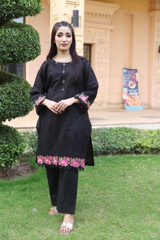 Black - Embroidered Cotton 2PC