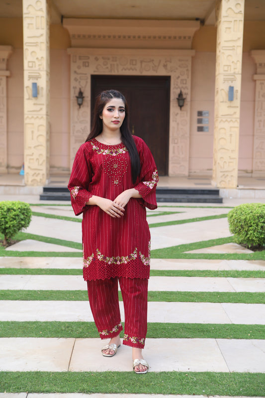Mehroon - Embroidered Cotton 2PC