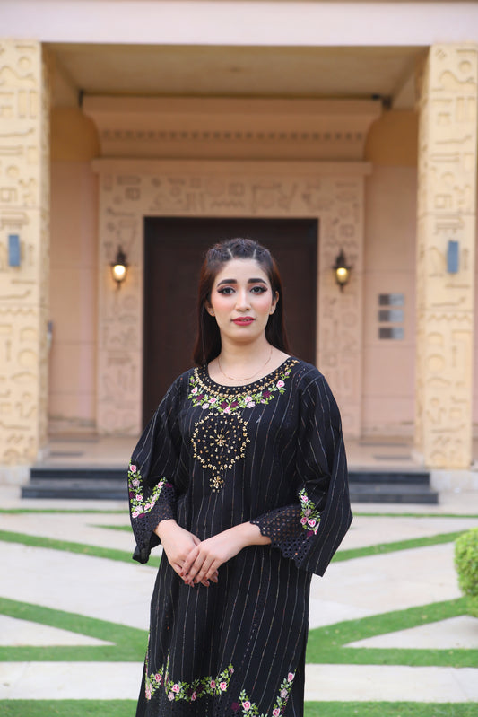 Black - Embroidered Cotton 2PC