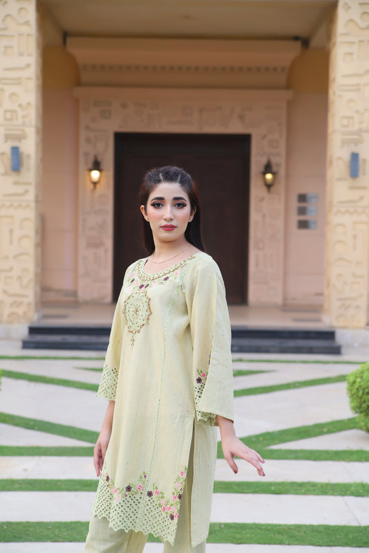 Beige - Embroidered Cotton 2PC