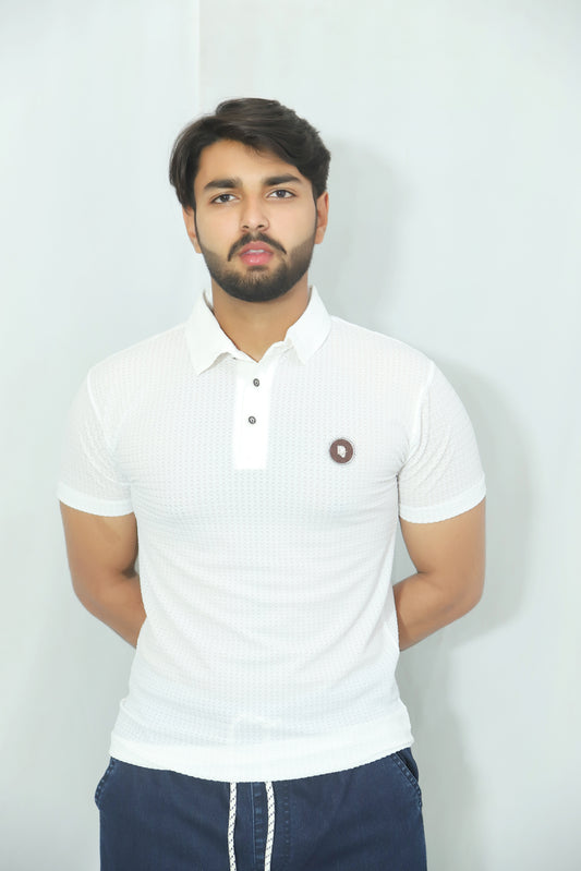 Signature Embroidered Contrast Collar Polo-White Shirt